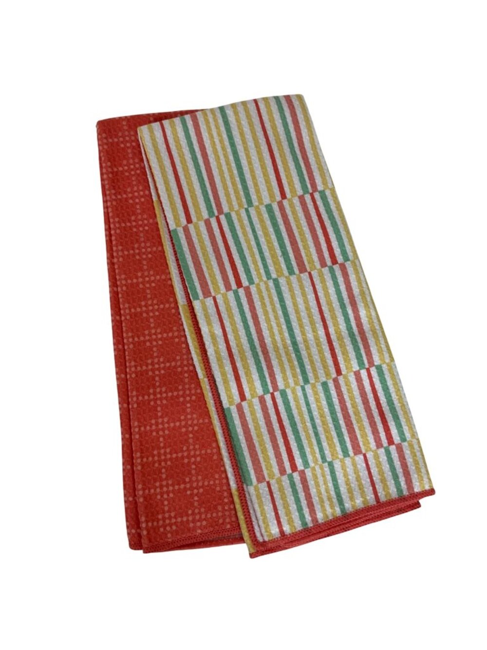 Real Simple Kitchen Towels Set Of 2 Coral Striped Pattern Quick Dry Microfiber